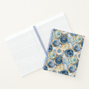 Blau-goldenes Uhr-Notizbuchmuster Notizblock