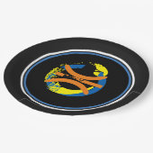 Blau/goldgelb/schwarz Basketball 9" Teller (Schrägansicht)