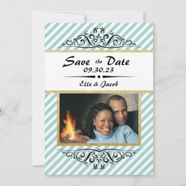 Blau/goldgestreift Save the Date flache Fotokarte