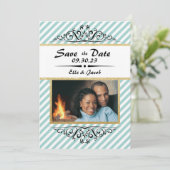Blau/goldgestreift Save the Date flache Fotokarte (Stehend Vorderseite)