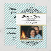 Blau/goldgestreift Save the Date flache Fotokarte (Vorne/Hinten)