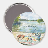 Blau Gone Fishing Bucket See Magnet (Vorderseite/Rückseite)