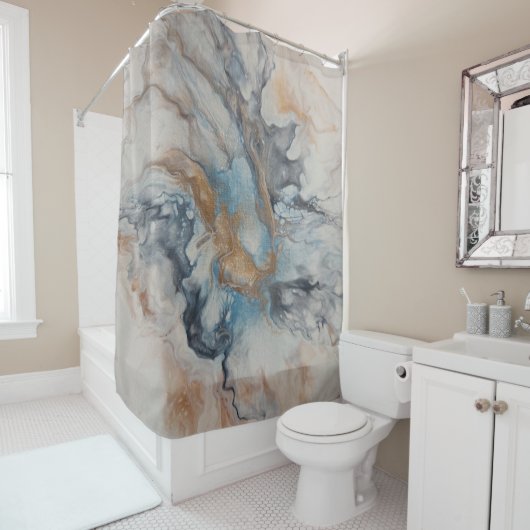 Blau, grau, Bronze, cremefarben abstrakt, modern Duschvorhang (Beispiel)