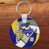 Blau, Grau, Gelb und Weiß-Volleyball 🏐 Design Schlüsselanhänger (Rückseite)