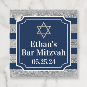 Blau, grau gestreift Bar Mitzvah Danke Geschenkanhänger