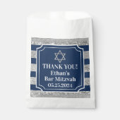 Blau, grau gestreift Bar Mitzvah Danke Geschenktütchen (Vorderseite)