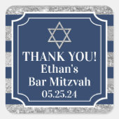 Blau, grau gestreift Bar Mitzvah Danke Quadratischer Aufkleber (Vorderseite)