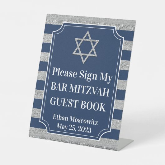 Blau, grau gestreift Bar Mitzvah Zeichen Sockelschild (Vorderseite)