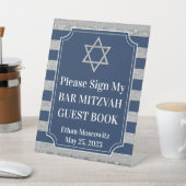 Blau, grau gestreift Bar Mitzvah Zeichen Sockelschild (In SItu)