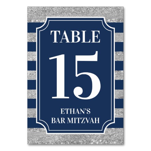 Blau, grau gestreifte Bar Mitzvah Tischnummer (Rückseite)