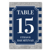 Blau, grau gestreifte Bar Mitzvah Tischnummer (Vorderseite)
