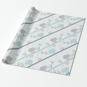 Blau & Grau gestreifter Elefantensafari Babypart Geschenkpapier