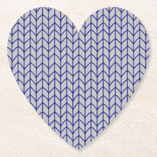 BLAU GRAU GESTRICKTE Herzform Papieruntersetzer Untersetzer