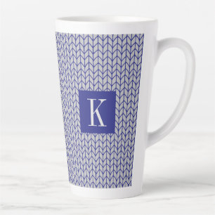 BLAU GRAU GESTRICKTE hohe Latte-Tasse + Anfangsbuc Milchtasse