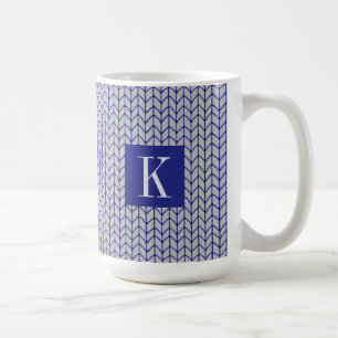 BLAU-GRAU-GESTRICKTE Hohe weiße Tasse + Anfangsbuc