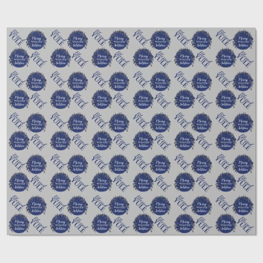 Blau & Grau Merry Winter Solstice Gesegnetes Weihn Geschenkpapier (Flach)
