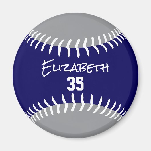 blau grau oder JEDES Team Farben Softball Baseball Magnet (Vorne)