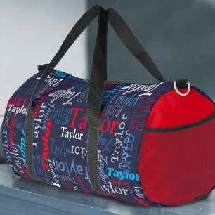 blau grau rot personalisierter Name überall Duffle Bag