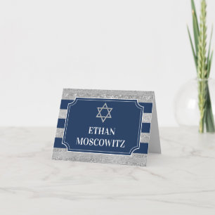Blau, grau Streifen Bar Mitzvah Danke Karte