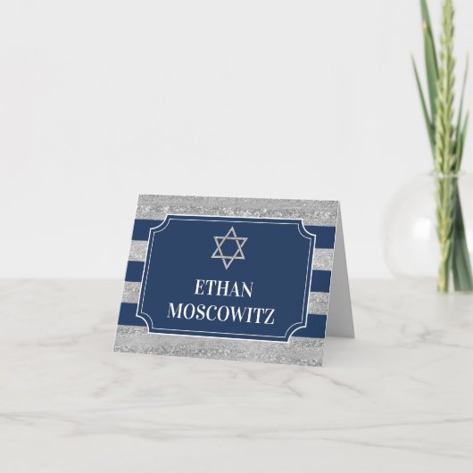 Blau, grau Streifen Bar Mitzvah Danke Karte (Vorderseite)
