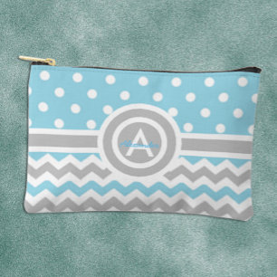 Blau Grau Tupfen Chevron Zubehörtasche