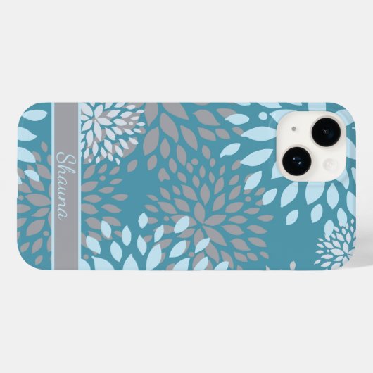 Blau-Grau und Aquamarin Modernes Abstraktes Blumen Case-Mate iPhone Hülle (Rückseite (Horizontal))