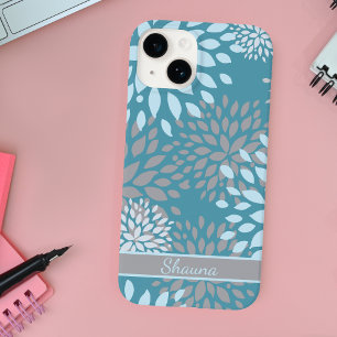 Blau-Grau und Aquamarin Modernes Abstraktes Blumen Case-Mate iPhone 14 Hülle