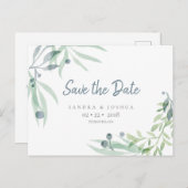 Blau-Grau und botanisch Save the Date Postkarte (Vorne/Hinten)
