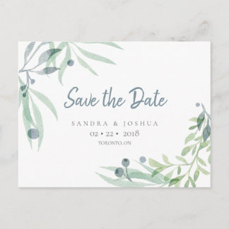 Blau-Grau und botanisch Save the Date Postkarte