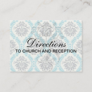 Blau-Grau und cremefarbene, elegante Damaske Begleitkarte