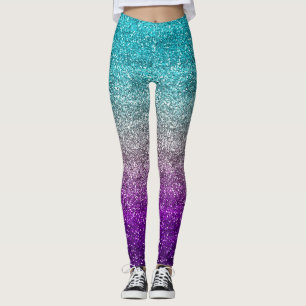 Blau, Grau und Lila strahlender Glitzer Leggings