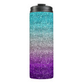 Blau, Grau und Lila strahlender Glitzer Thermosbecher (Vorderseite)