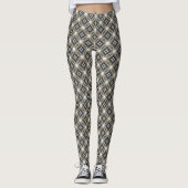 Blau-Grau und Tan Star Kaleidoskop Muster Leggings (Vorderseite)