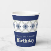 Blau, grau und weiß pappbecher (Rückseite)