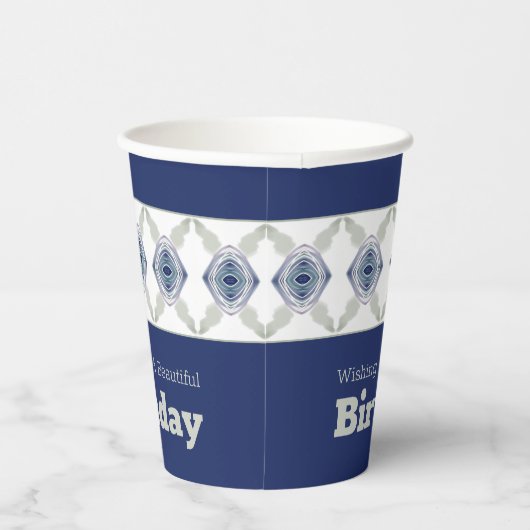 Blau, grau und weiß pappbecher (Rechts)