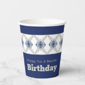 Blau, grau und weiß pappbecher (Vorderseite)