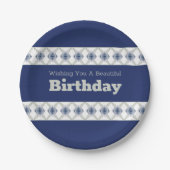 Blau, grau und weiß pappteller (Vorderseite)