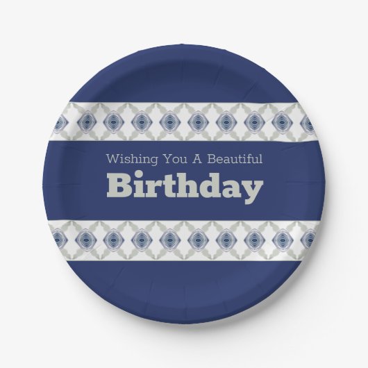 Blau, grau und weiß pappteller (Vorderseite)