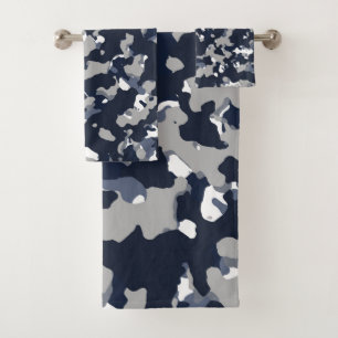 Blau Grau Weiß Tarnung Camo Muster Badhandtuch Set