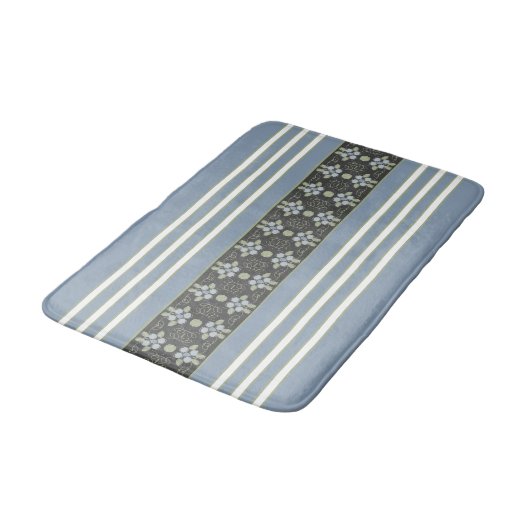 Blau-Grau Weiß und Grün Badematte (Schrägansicht)