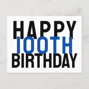 Blau Grau Weiße Moderne Fette Zum 100. Geburtstag Postkarte