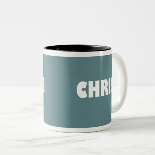 Blau-graue ChrisnamensTasse Zweifarbige Tasse (VorderseiteRechts)