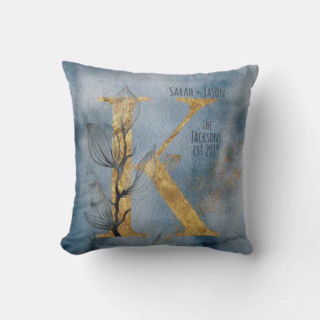 Blau-graue Farbe des Monogram-Kissens Kissen (Vorderseite)