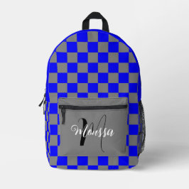 Blau-graue Farbe geprüft - Monogramm des Anfangsna Bedruckter Rucksack