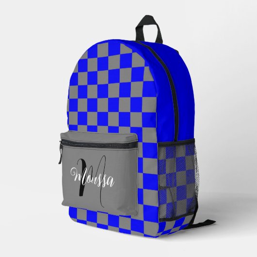 Blau-graue Farbe geprüft - Monogramm des Anfangsna Bedruckter Rucksack (Rückseitige Ecke Rechts)