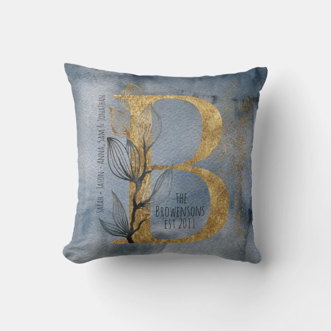 Blau-graue Goldgräber-B-Monogram-Kissen Kissen (Vorderseite)