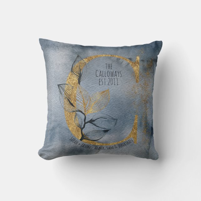 Blau-graue Goldgräber-C-Monogram-Kissen Kissen (Vorderseite)