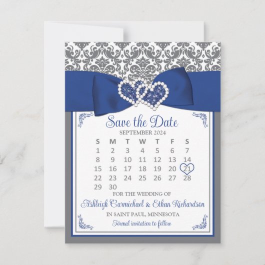Blau, graue Liebe Herz Foto Save the Date (Vorderseite)