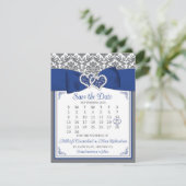 Blau, graue Liebe Herz Foto Save the Date (Stehend Vorderseite)