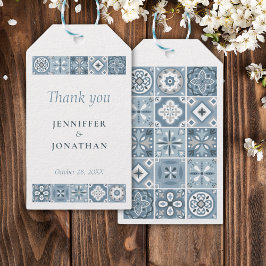 Blau-graue spanische Fliesen - Herz Geschenk Tag Geschenkanhänger